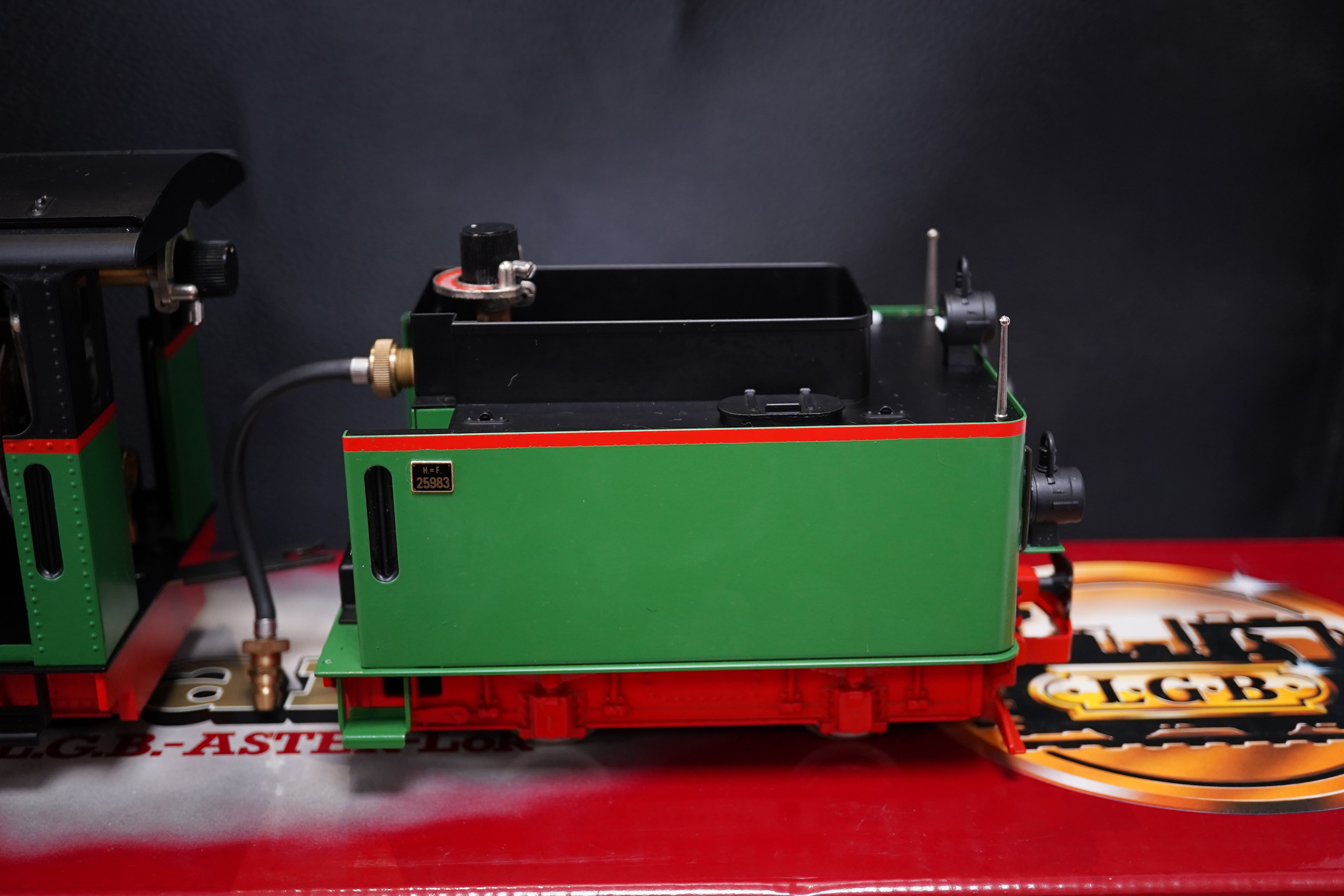 A boxed Aster Hobbies for LGB (2901) live steam 16mm scale gas fired narrow gauge 0-4-0 tender locomotive running on 45mm gauge track, Frank S, in black and green livery, boxed with instructions and accessories. Conditio